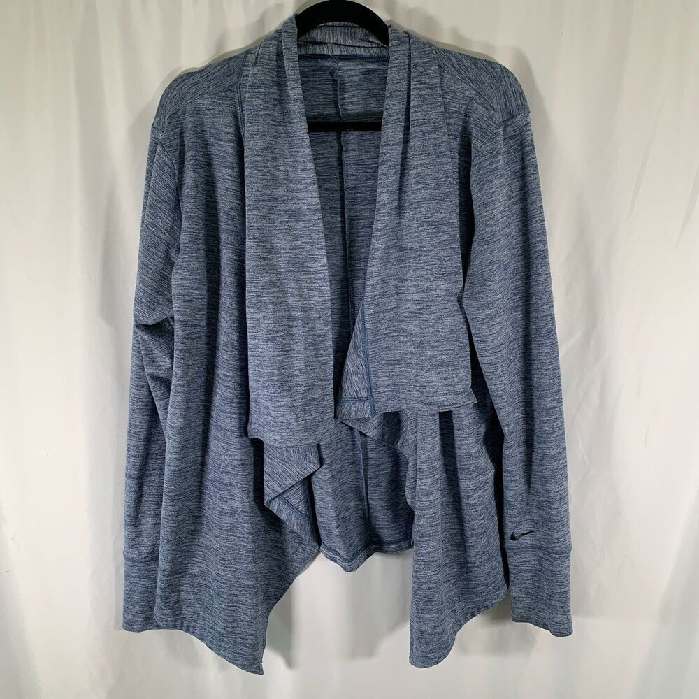 Nike Cardigan Women's Small Blue Heathered Open Front Dri-Fit Long Sleeve